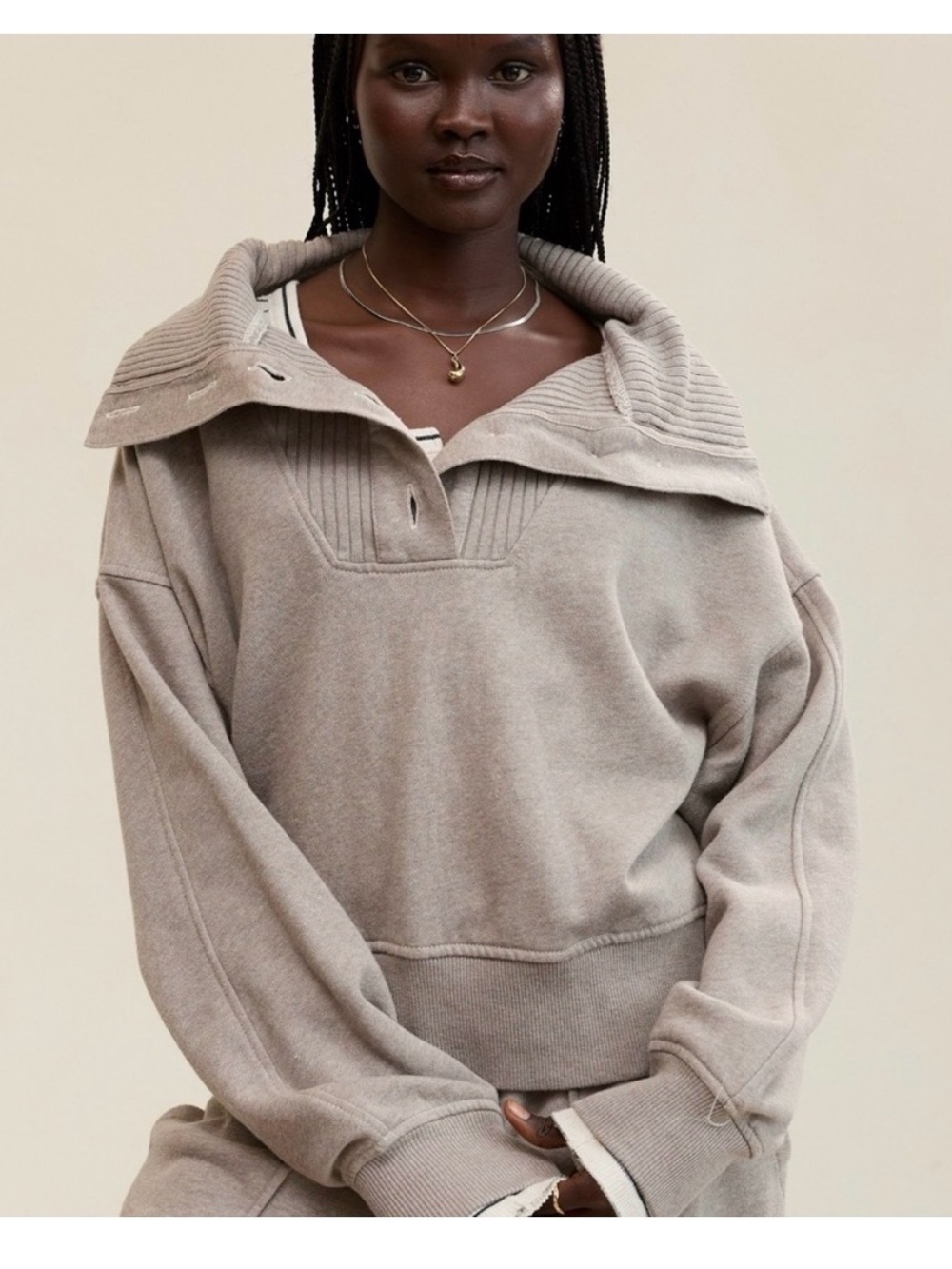 aerie Relaxed Button Turtleneck Sweater